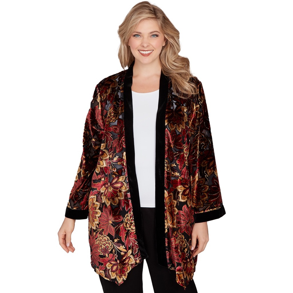 Ruby Rd. Floral Velvet Cape - Black and Red